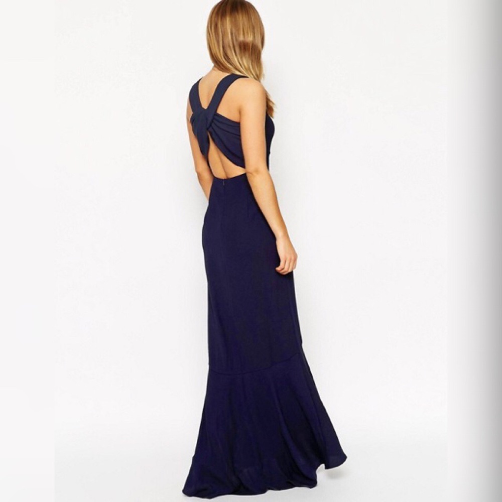NWT ASOS WEDDING Navy Maxi Dress Fishtail Hem US 4